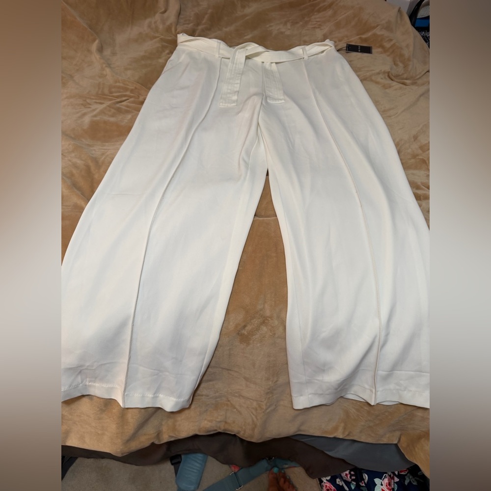 J&L Atelier High Waisted Elegant Cream Wide Leg Pants XL NWT Stretchy